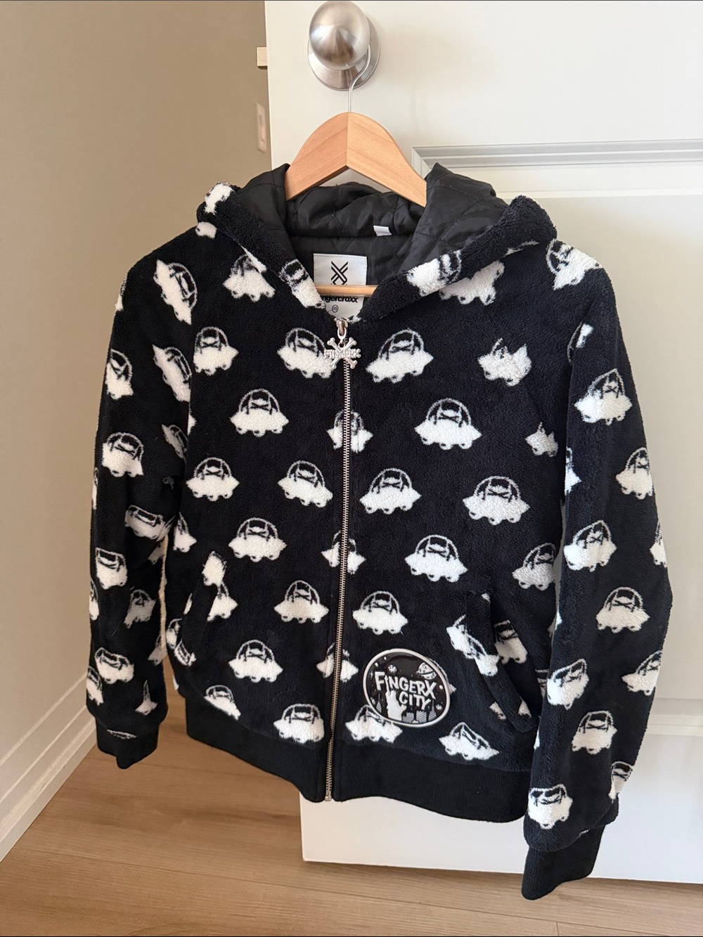 Black & White UFO Hooded Zip-Up Jacket